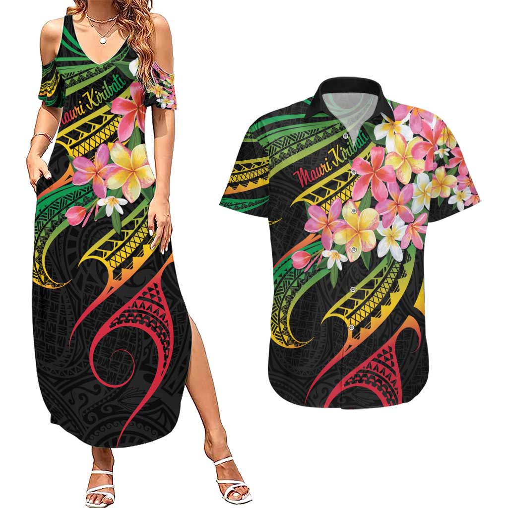 Kiribati Red Jasmine Mango Couples Matching Summer Maxi Dress and Hawaiian Shirt Reggae Polynesian Art Vibe LT9 Reggae - Polynesian Pride