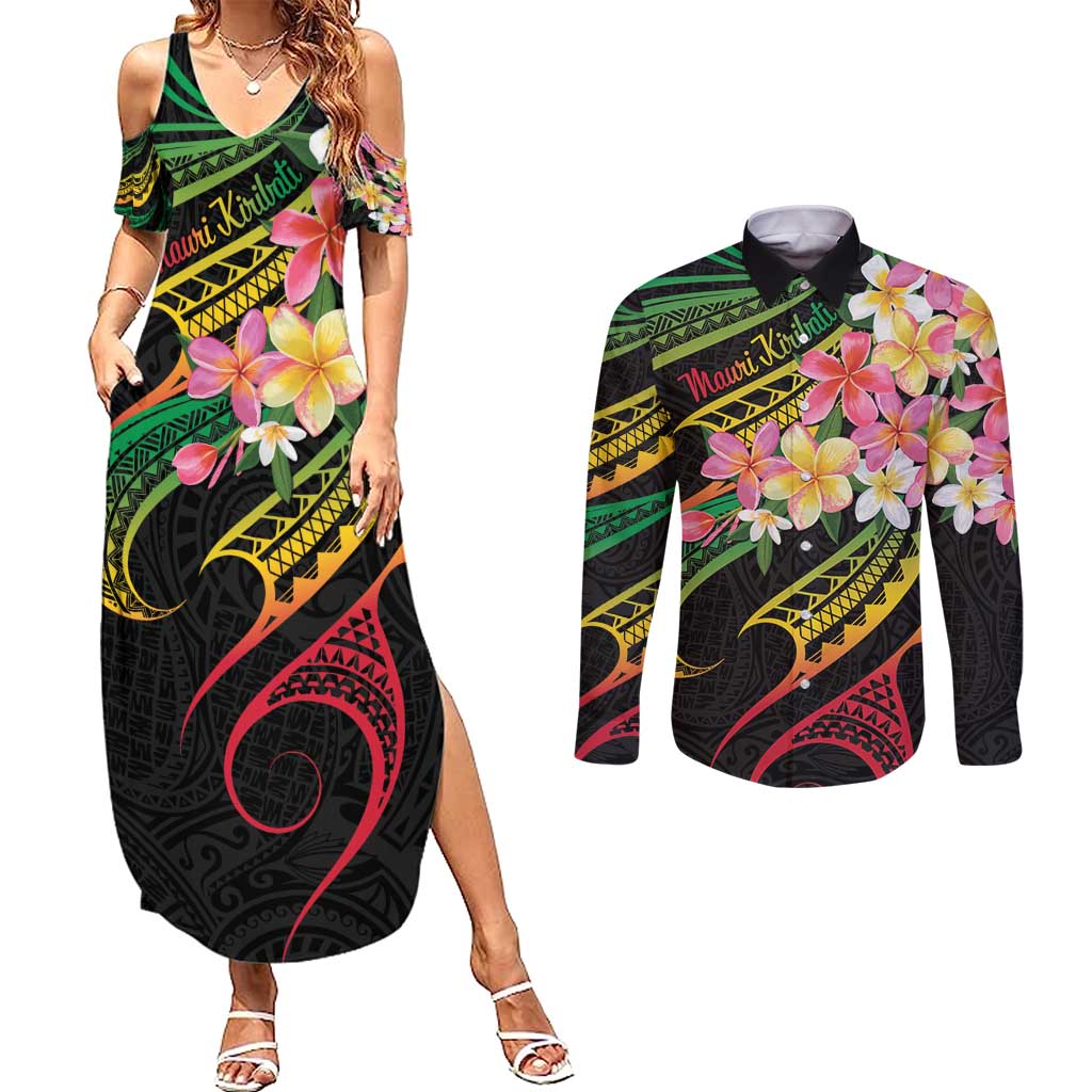 Kiribati Red Jasmine Mango Couples Matching Summer Maxi Dress and Long Sleeve Button Shirt Reggae Polynesian Art Vibe LT9 Reggae - Polynesian Pride