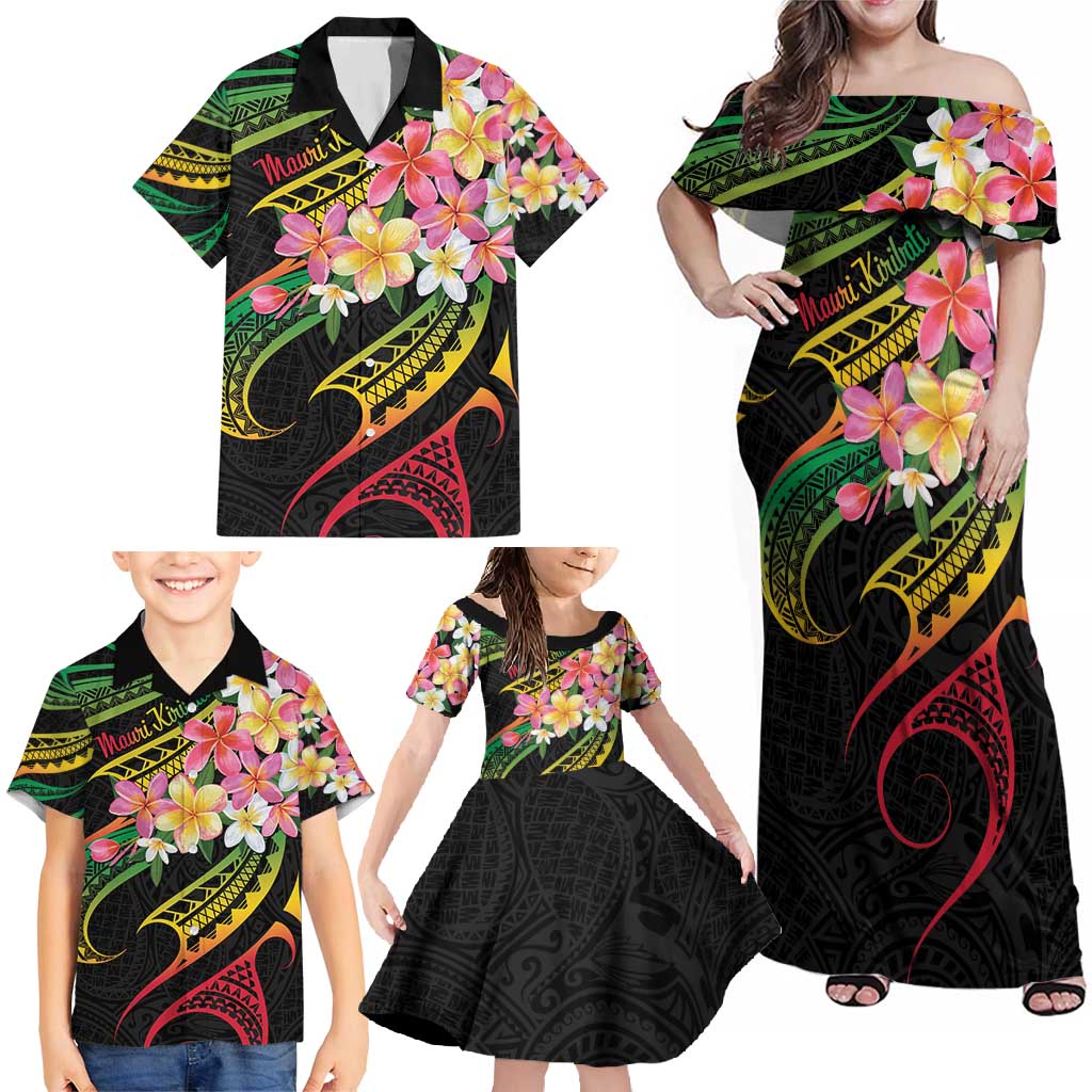 Kiribati Red Jasmine Mango Family Matching Off Shoulder Maxi Dress and Hawaiian Shirt Reggae Polynesian Art Vibe LT9 - Polynesian Pride