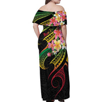 Kiribati Red Jasmine Mango Family Matching Off Shoulder Maxi Dress and Hawaiian Shirt Reggae Polynesian Art Vibe LT9 - Polynesian Pride