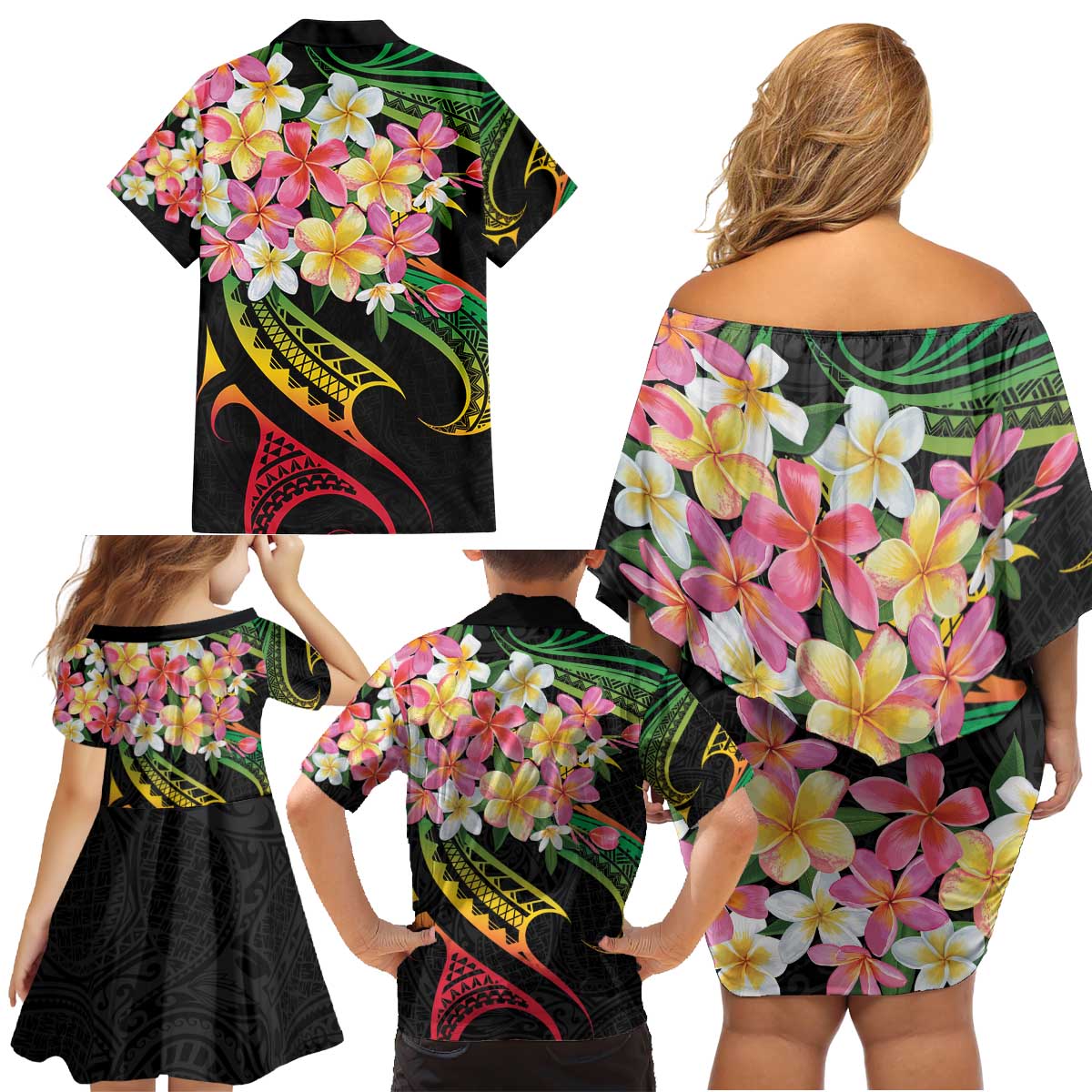 Kiribati Red Jasmine Mango Family Matching Off Shoulder Short Dress and Hawaiian Shirt Reggae Polynesian Art Vibe LT9 - Polynesian Pride