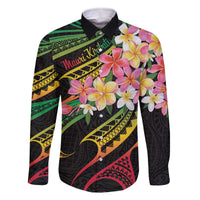 Kiribati Red Jasmine Mango Family Matching Off Shoulder Short Dress and Hawaiian Shirt Reggae Polynesian Art Vibe LT9 Dad's Shirt - Long Sleeve Reggae - Polynesian Pride