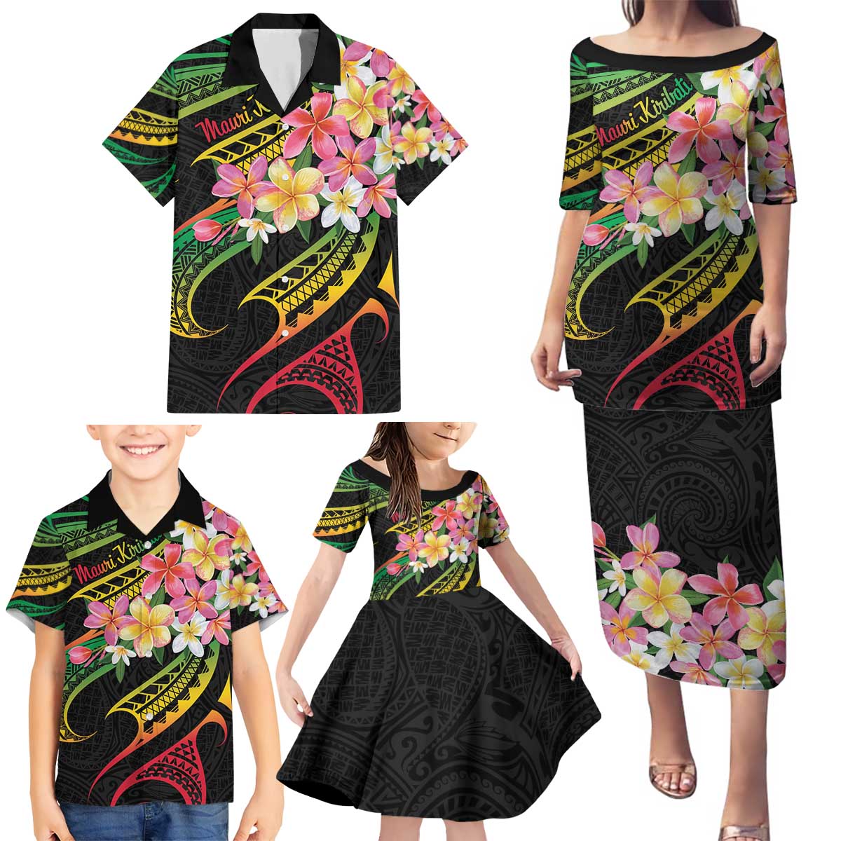 Kiribati Red Jasmine Mango Family Matching Puletasi and Hawaiian Shirt Reggae Polynesian Art Vibe LT9 - Polynesian Pride