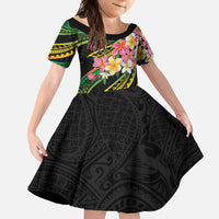Kiribati Red Jasmine Mango Family Matching Summer Maxi Dress and Hawaiian Shirt Reggae Polynesian Art Vibe LT9 Daughter's Dress Reggae - Polynesian Pride