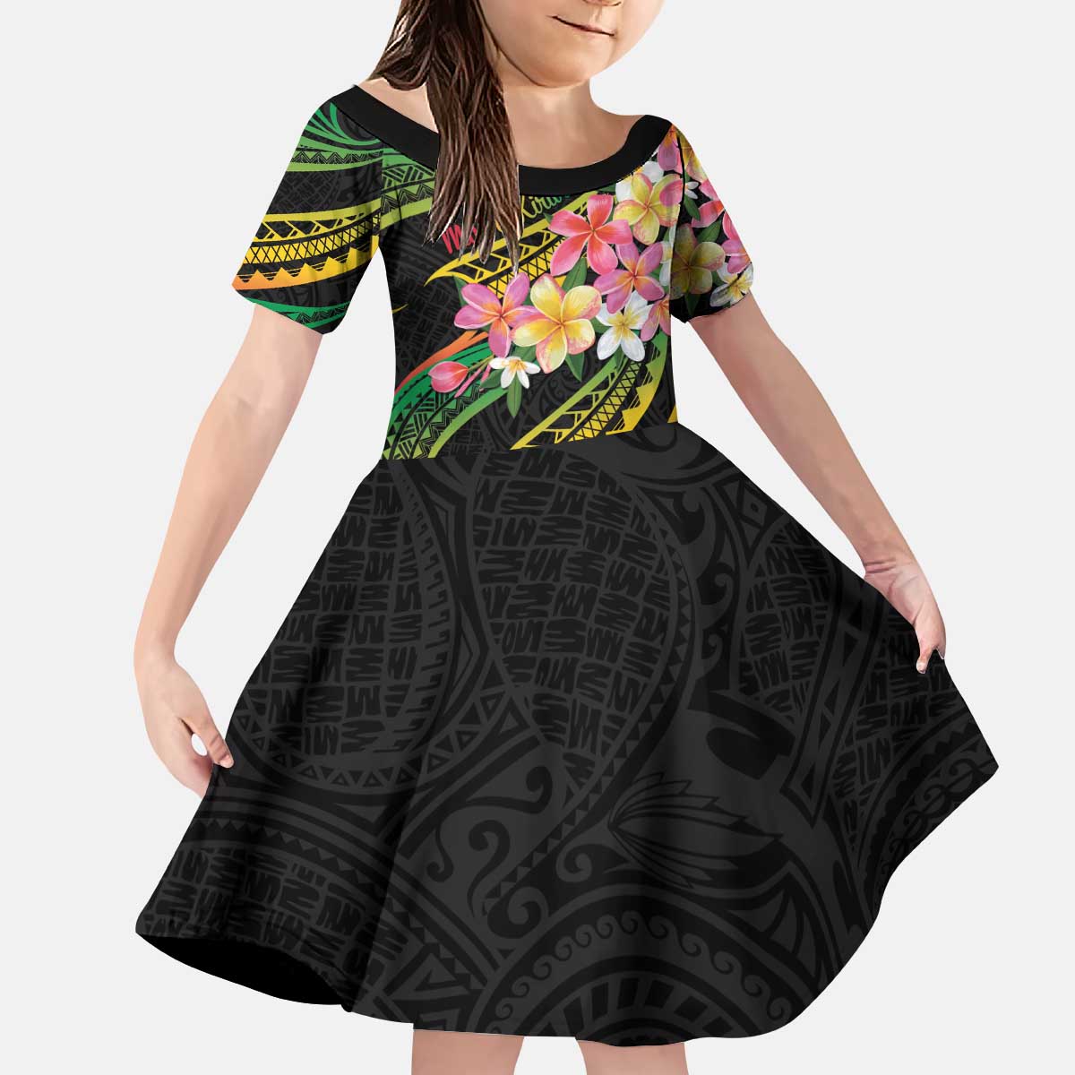 Kiribati Red Jasmine Mango Kid Short Sleeve Dress Reggae Polynesian Art Vibe LT9 KID Reggae - Polynesian Pride