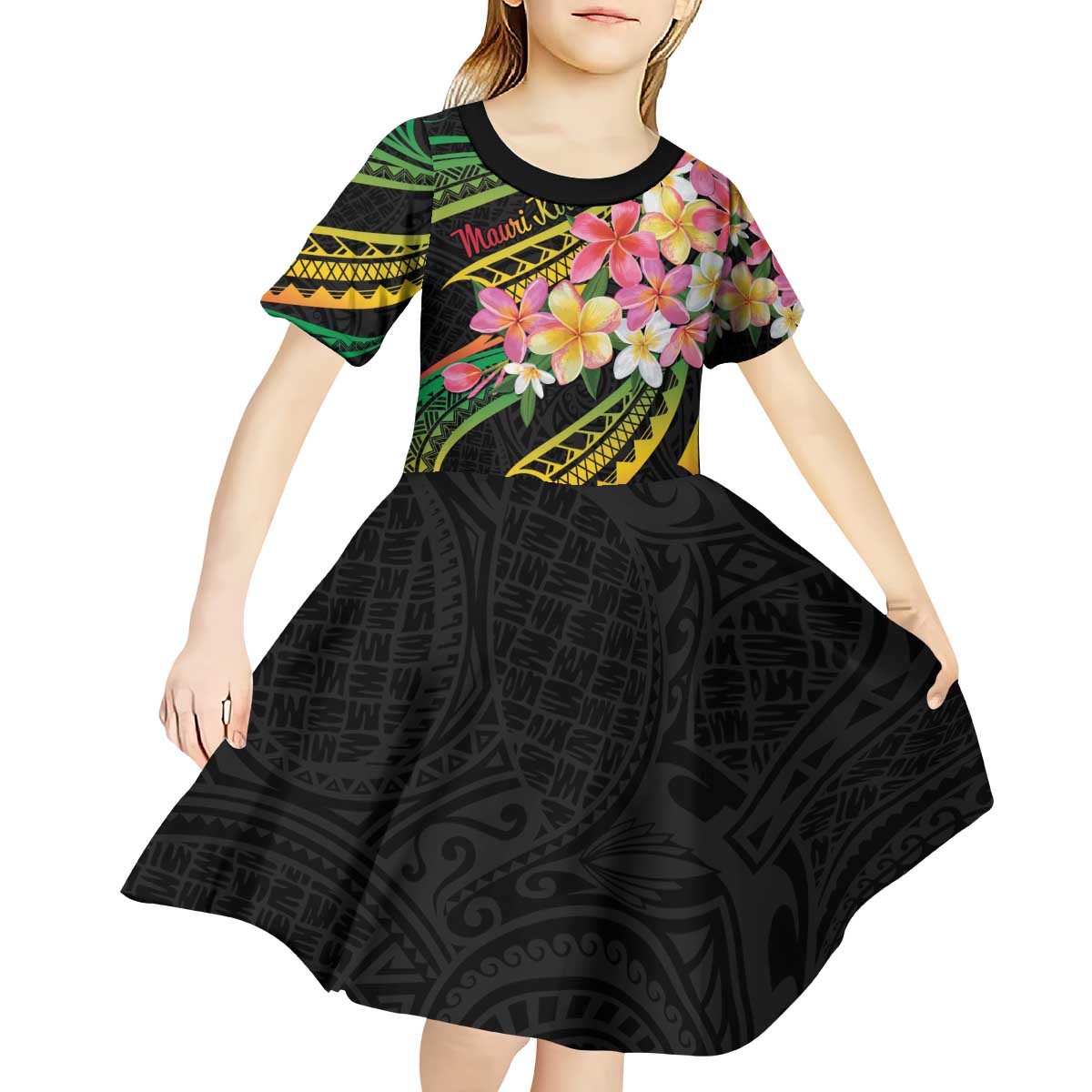 Kiribati Red Jasmine Mango Kid Short Sleeve Dress Reggae Polynesian Art Vibe LT9 - Polynesian Pride