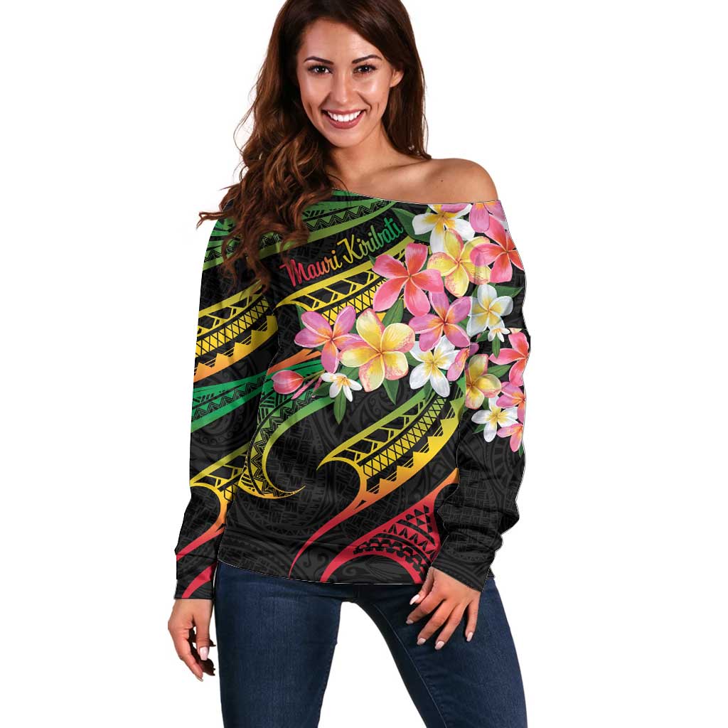 Kiribati Red Jasmine Mango Off Shoulder Sweater Reggae Polynesian Art Vibe