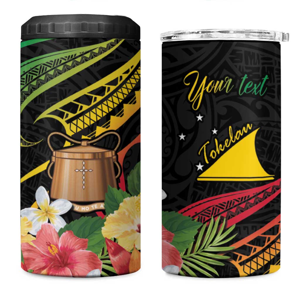 Personalised Tokelau Tropical Flowers 4 in 1 Can Cooler Tumbler Reggae Polynesian Art Vibe