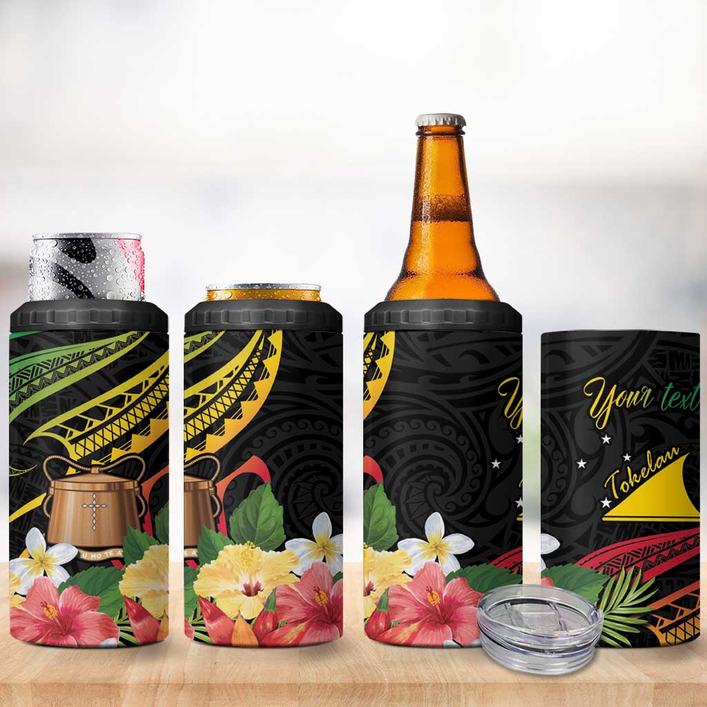 Personalised Tokelau Tropical Flowers 4 in 1 Can Cooler Tumbler Reggae Polynesian Art Vibe LT9 - Polynesian Pride