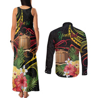 Personalised Tokelau Tropical Flowers Couples Matching Tank Maxi Dress and Long Sleeve Button Shirt Reggae Polynesian Art Vibe
