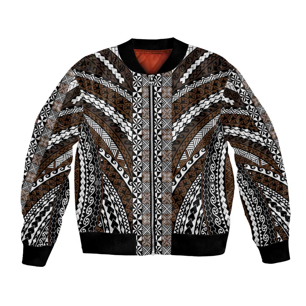Brown Tongan Polynesian Tribal Bomber Jacket - Polynesian Pride