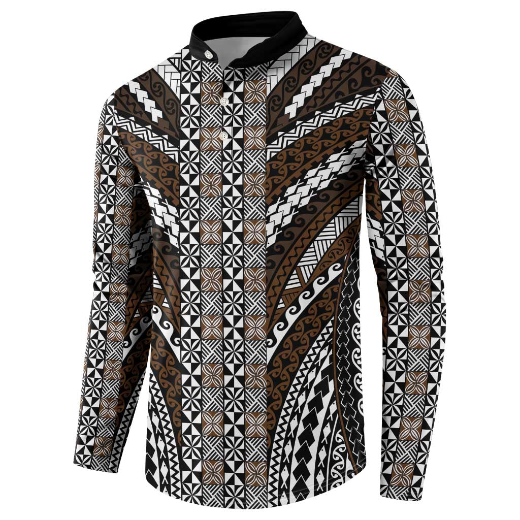 Brown Tongan Polynesian Tribal Button Sweatshirt - Polynesian Pride