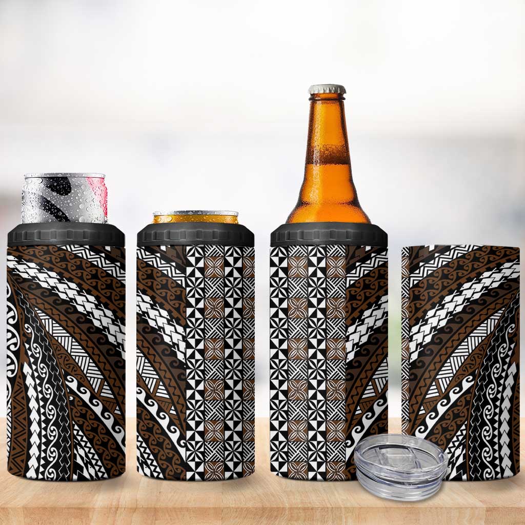 Brown Tongan Polynesian Tribal 4 in 1 Can Cooler Tumbler - Polynesian Pride