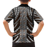 Brown Tongan Polynesian Tribal Family Matching Off Shoulder Maxi Dress and Hawaiian Shirt - Polynesian Pride