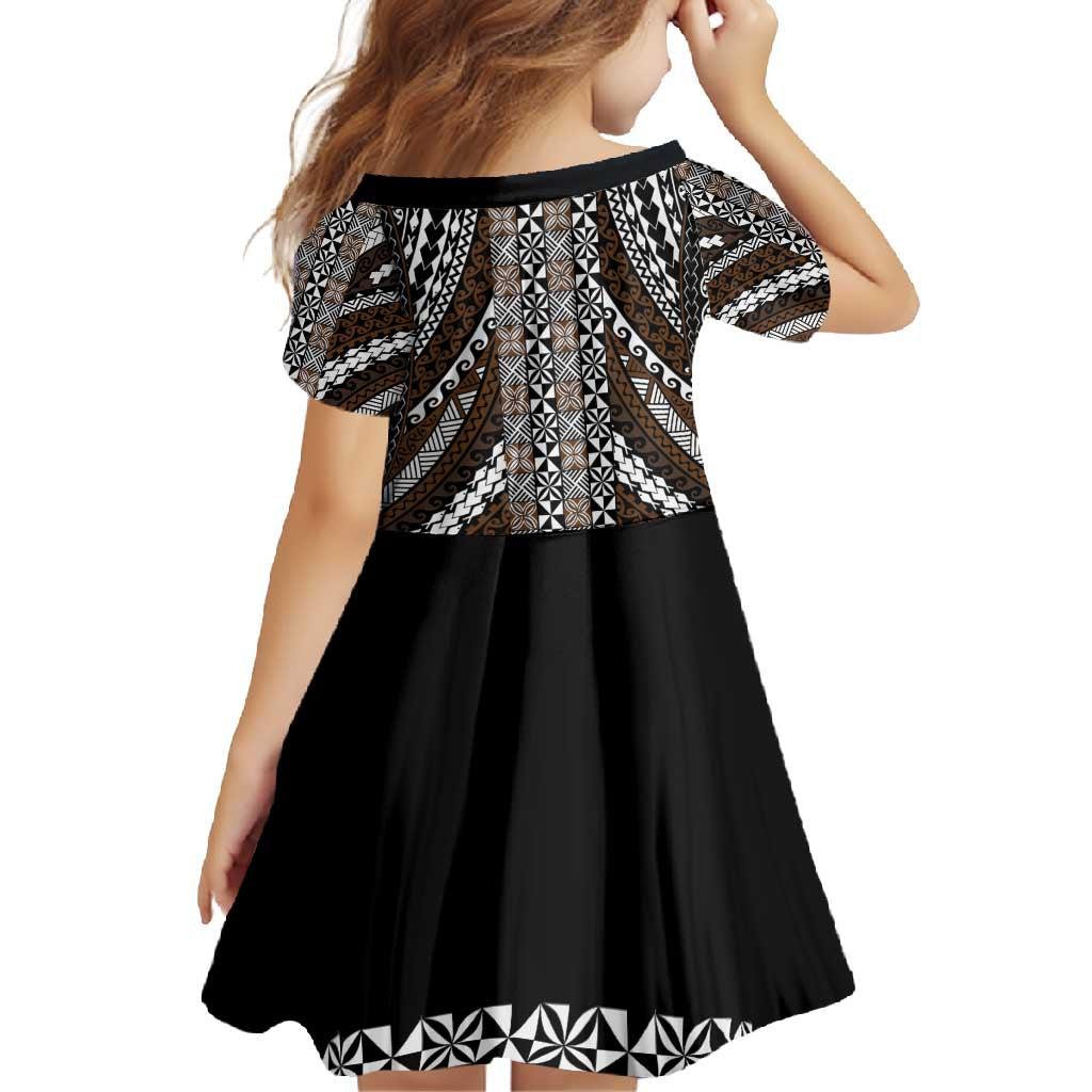 Brown Tongan Polynesian Tribal Family Matching Off Shoulder Maxi Dress and Hawaiian Shirt - Polynesian Pride