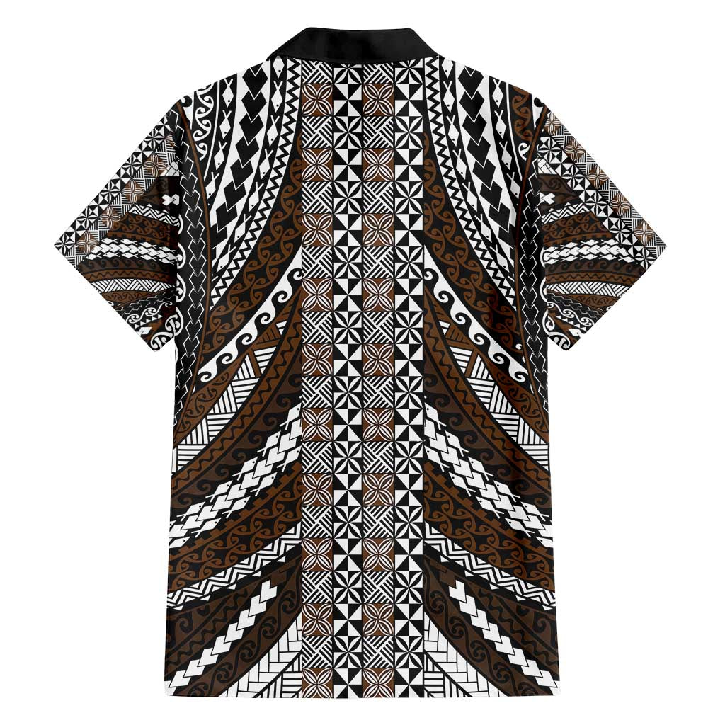 Brown Tongan Polynesian Tribal Family Matching Off Shoulder Maxi Dress and Hawaiian Shirt - Polynesian Pride
