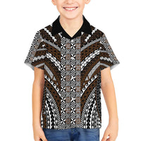 Brown Tongan Polynesian Tribal Family Matching Off Shoulder Maxi Dress and Hawaiian Shirt - Polynesian Pride