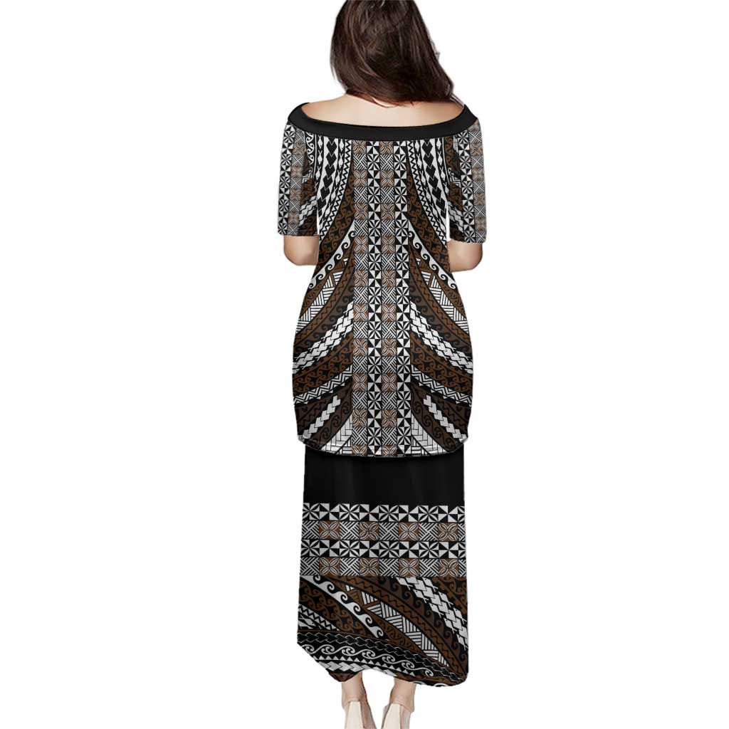 Brown Tongan Polynesian Tribal Family Matching Puletasi and Hawaiian Shirt - Polynesian Pride