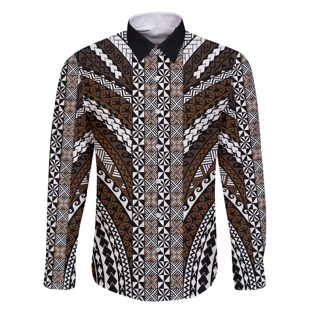 Brown Tongan Polynesian Tribal Family Matching Short Sleeve Bodycon Dress and Hawaiian Shirt - Polynesian Pride