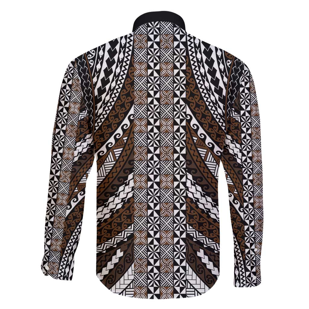 Brown Tongan Polynesian Tribal Family Matching Short Sleeve Bodycon Dress and Hawaiian Shirt - Polynesian Pride