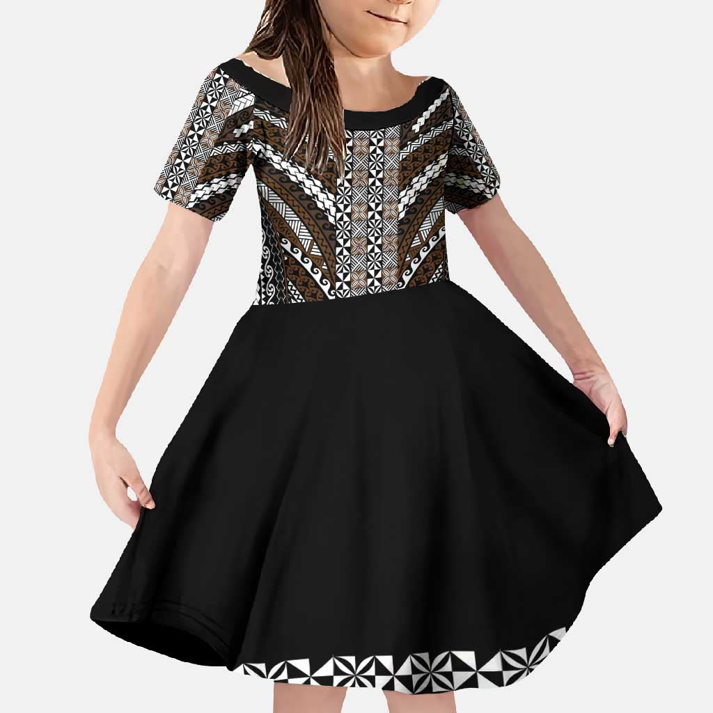 Brown Tongan Polynesian Tribal Family Matching Summer Maxi Dress and Hawaiian Shirt - Polynesian Pride