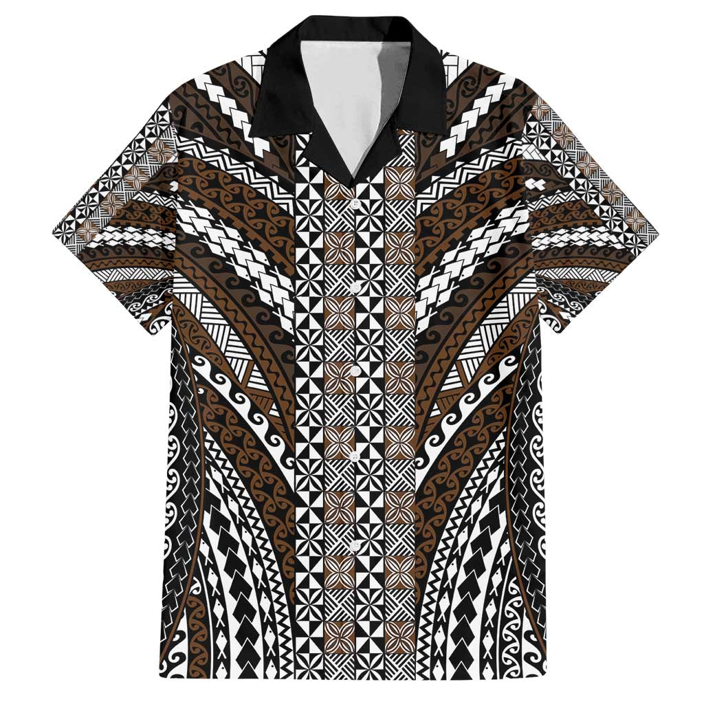 Brown Tongan Polynesian Tribal Family Matching Summer Maxi Dress and Hawaiian Shirt - Polynesian Pride