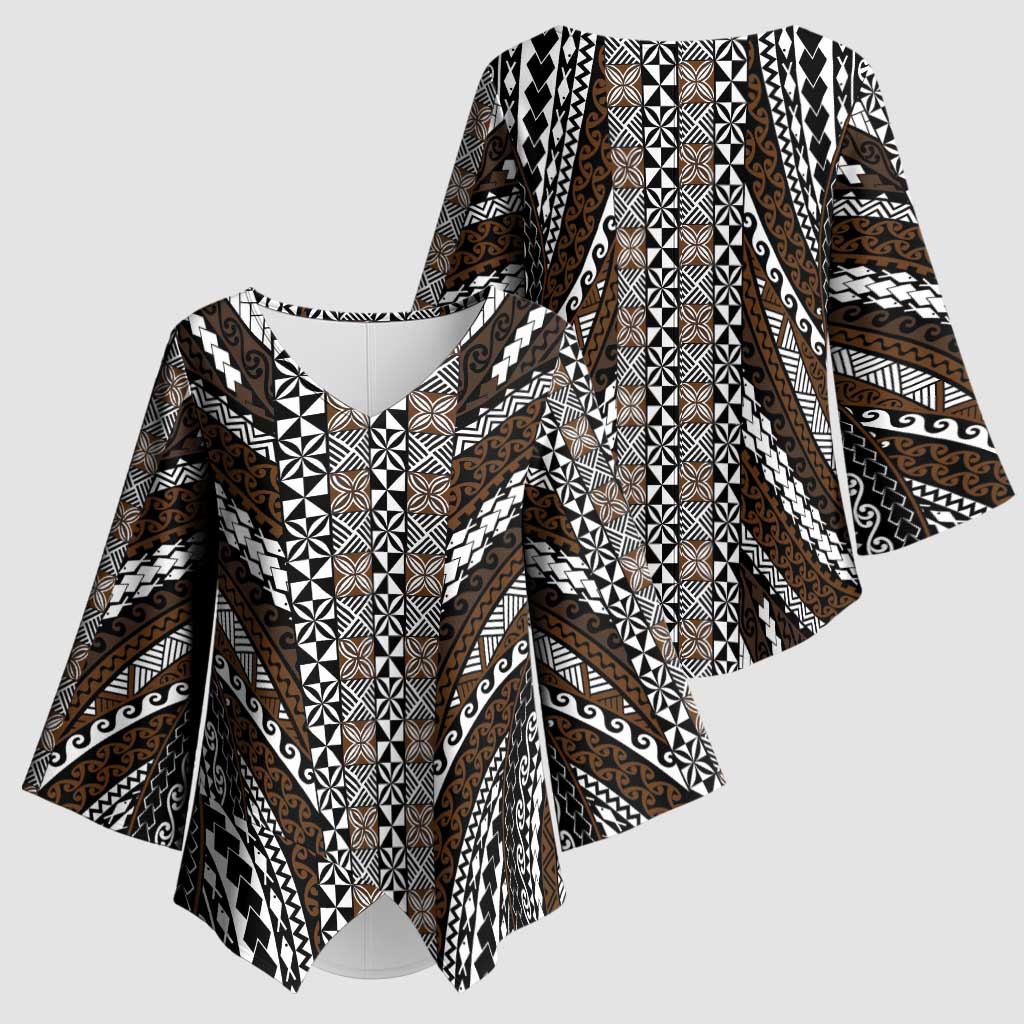 Brown Tongan Polynesian Tribal Kimono Sleeve Blouse - Polynesian Pride