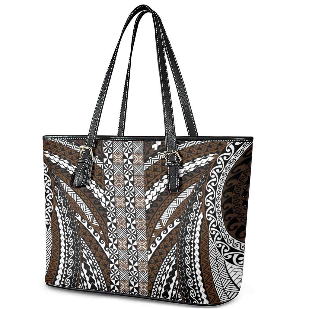 Brown Tongan Polynesian Tribal Leather Tote Bag - Polynesian Pride