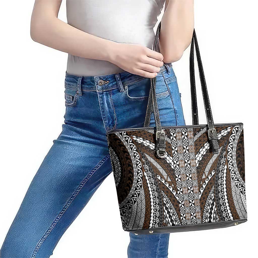 Brown Tongan Polynesian Tribal Leather Tote Bag - Polynesian Pride