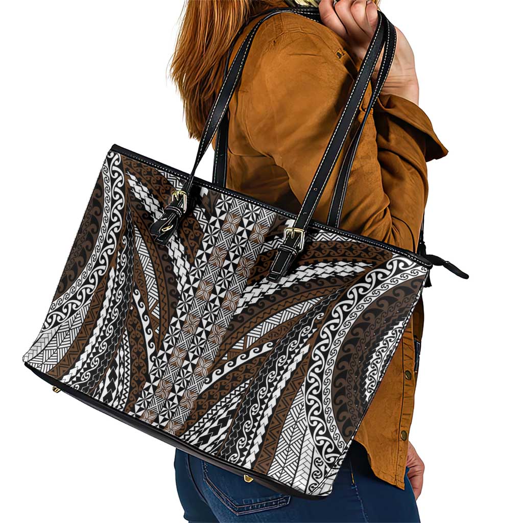 Brown Tongan Polynesian Tribal Leather Tote Bag - Polynesian Pride