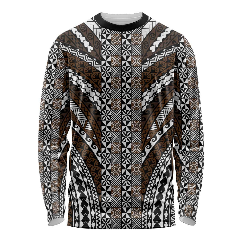 Brown Tongan Polynesian Tribal Long Sleeve Shirt - Polynesian Pride