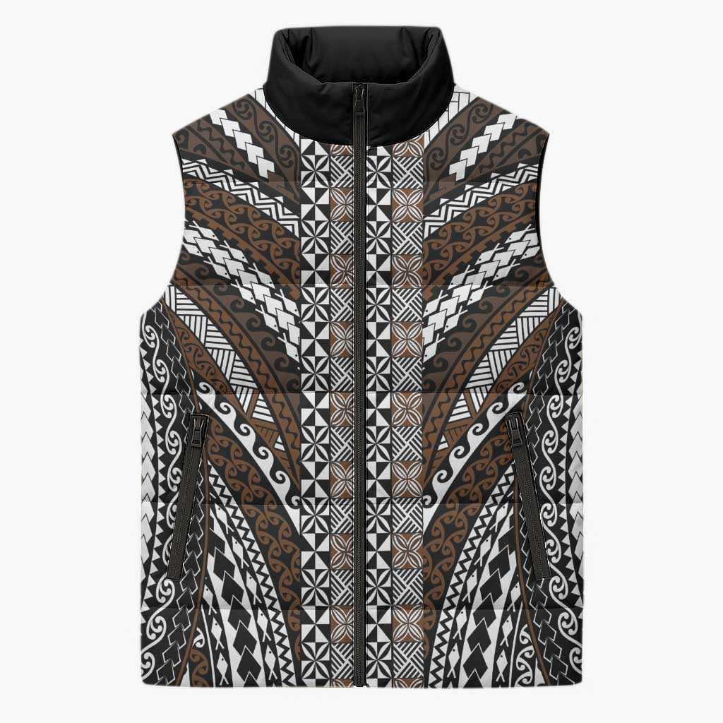 Brown Tongan Polynesian Tribal Sleeveless Puffer Jacket - Polynesian Pride