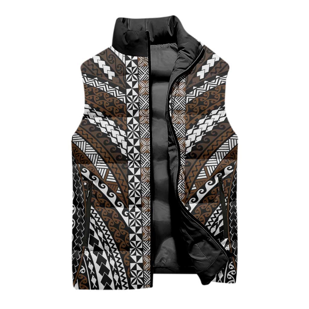 Brown Tongan Polynesian Tribal Sleeveless Puffer Jacket - Polynesian Pride