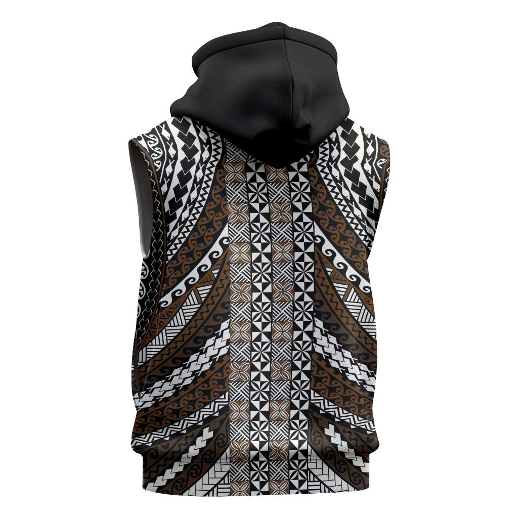 Brown Tongan Polynesian Tribal Sleeveless Zip Hoodie - Polynesian Pride