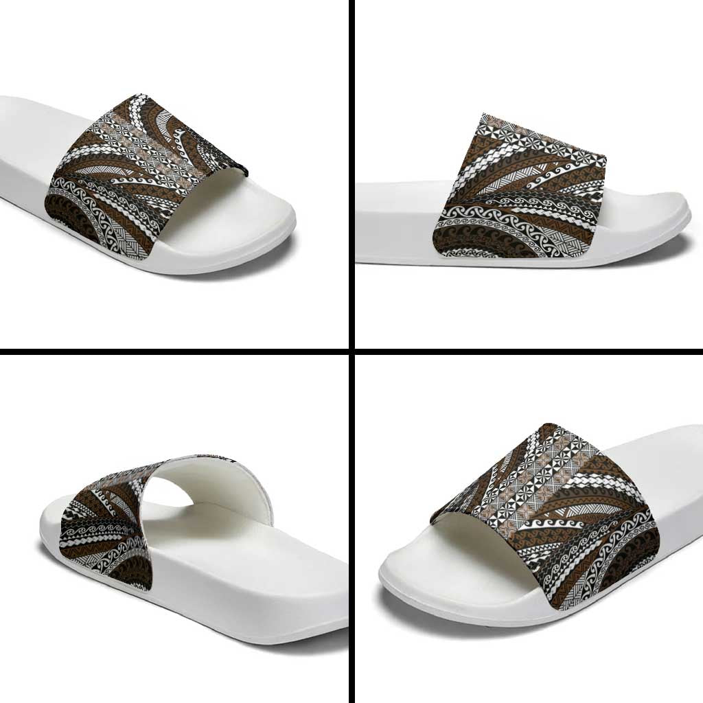 Brown Tongan Polynesian Tribal Slide Sandals LT9 - Polynesian Pride