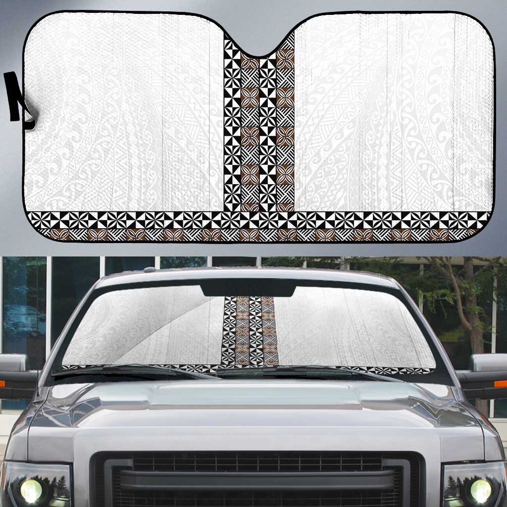 Light Gray Tongan Polynesian Tribal Auto Sun Shade LT9 White - Polynesian Pride