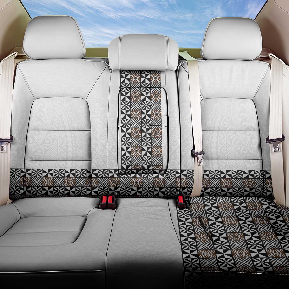 Light Gray Tongan Polynesian Tribal Back Car Seat Cover LT9 One Size White - Polynesian Pride
