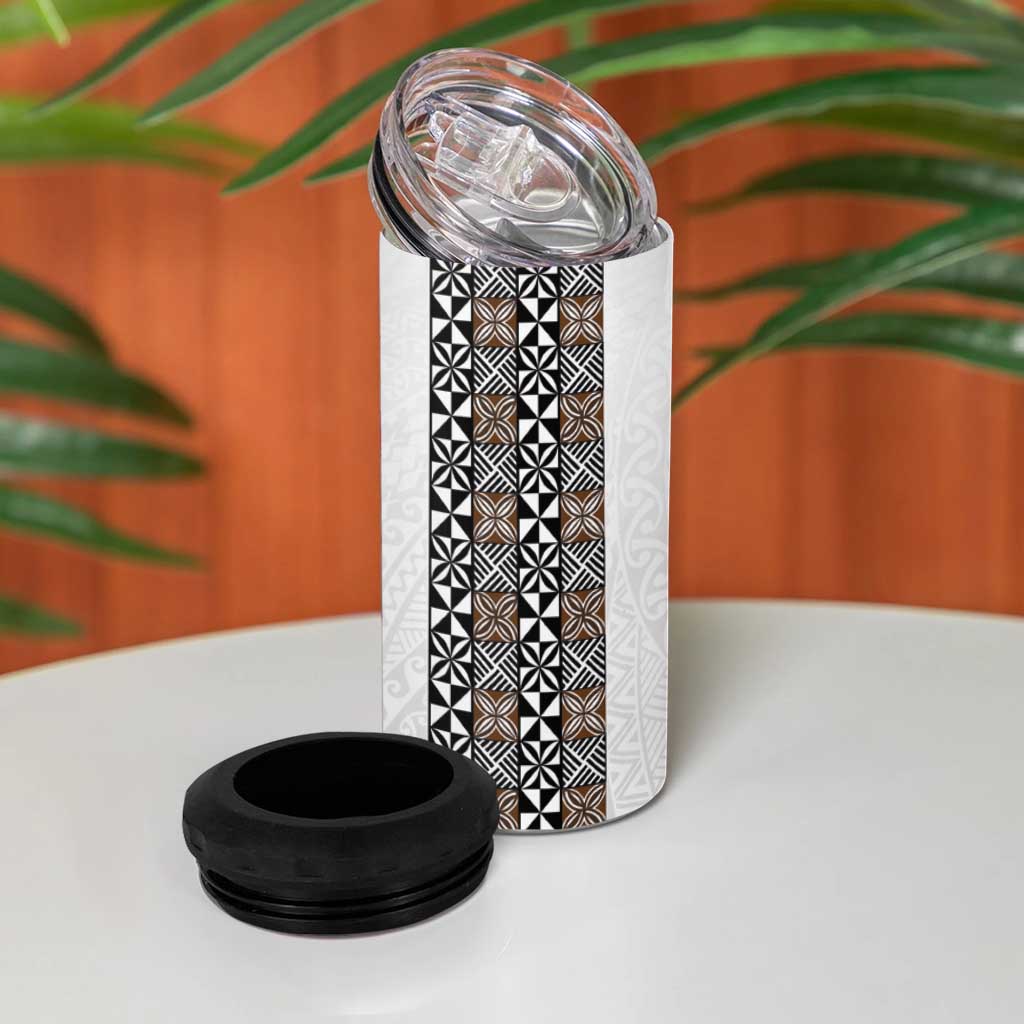 Light Gray Tongan Polynesian Tribal 4 in 1 Can Cooler Tumbler - Polynesian Pride
