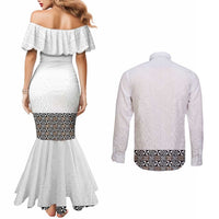 Light Gray Tongan Polynesian Tribal Couples Matching Mermaid Dress and Long Sleeve Button Shirt - Polynesian Pride