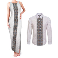 Light Gray Tongan Polynesian Tribal Couples Matching Tank Maxi Dress and Long Sleeve Button Shirt - Polynesian Pride