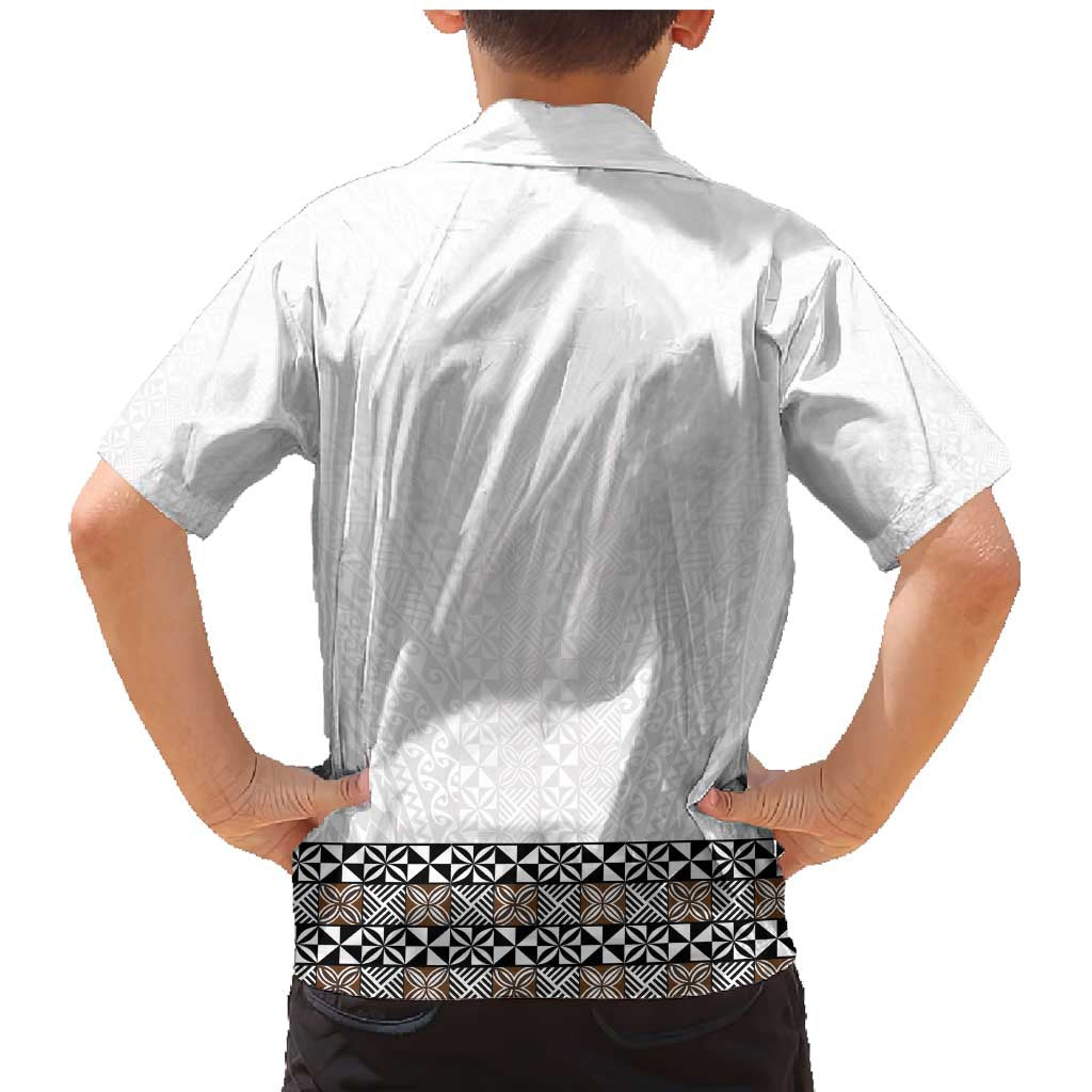 Light Gray Tongan Polynesian Tribal Family Matching Mermaid Dress and Hawaiian Shirt - Polynesian Pride