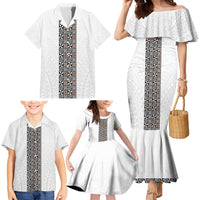 Light Gray Tongan Polynesian Tribal Family Matching Mermaid Dress and Hawaiian Shirt - Polynesian Pride