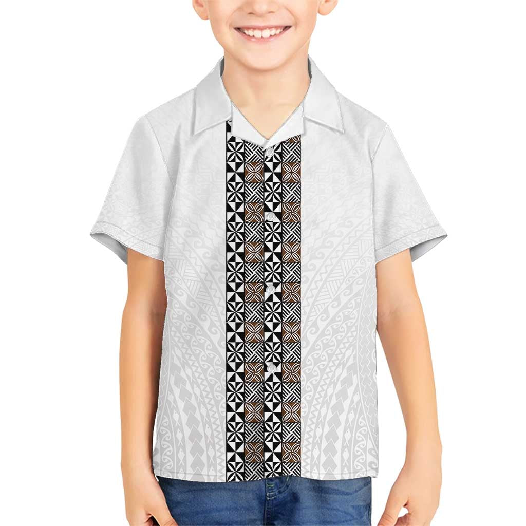Light Gray Tongan Polynesian Tribal Family Matching Off Shoulder Maxi Dress and Hawaiian Shirt - Polynesian Pride