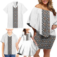 Light Gray Tongan Polynesian Tribal Family Matching Off Shoulder Short Dress and Hawaiian Shirt - Polynesian Pride