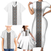 Light Gray Tongan Polynesian Tribal Family Matching Short Sleeve Bodycon Dress and Hawaiian Shirt - Polynesian Pride