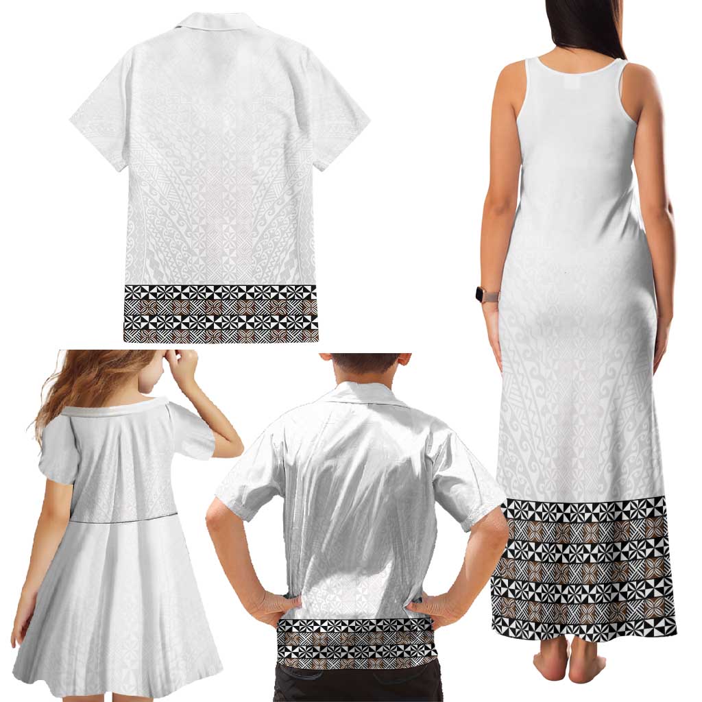 Light Gray Tongan Polynesian Tribal Family Matching Tank Maxi Dress and Hawaiian Shirt - Polynesian Pride
