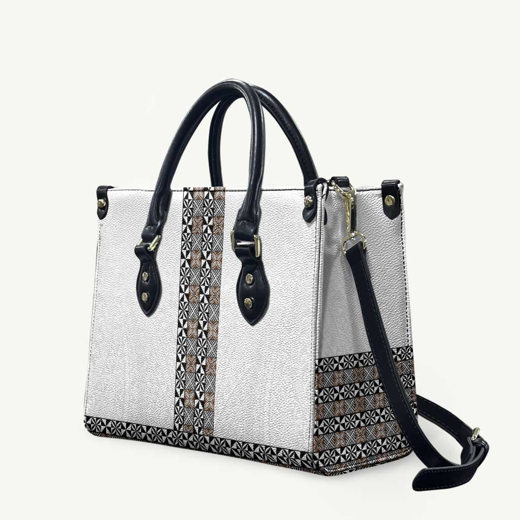 Light Gray Tongan Polynesian Tribal Leather Bag LT9 White - Polynesian Pride