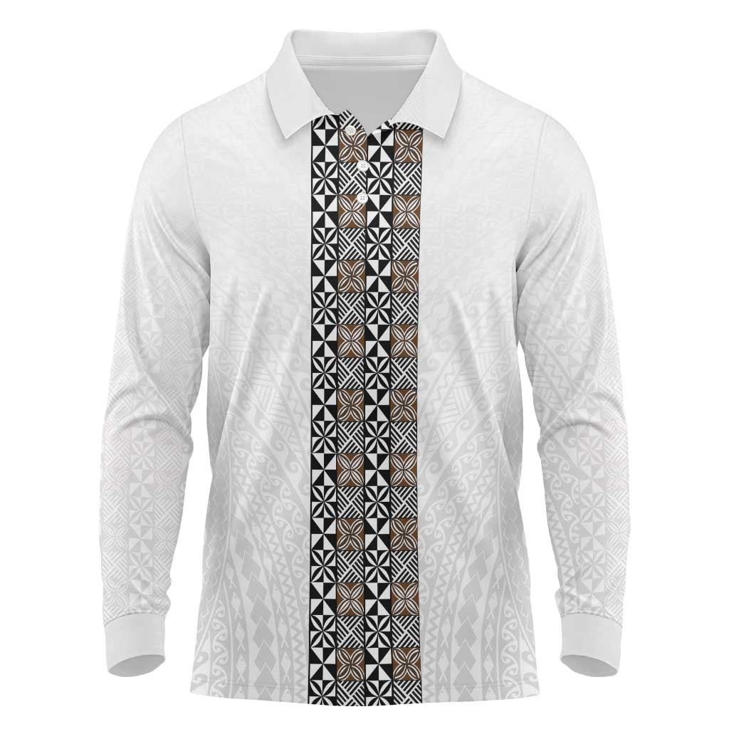 Light Gray Tongan Polynesian Tribal Long Sleeve Polo Shirt - Polynesian Pride