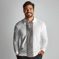 Light Gray Tongan Polynesian Tribal Long Sleeve Polo Shirt - Polynesian Pride