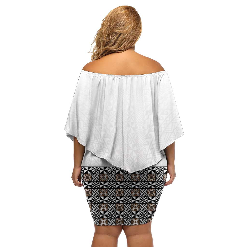 Light Gray Tongan Polynesian Tribal Off Shoulder Short Dress LT9 - Polynesian Pride